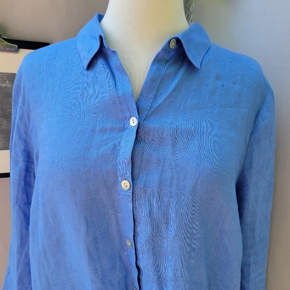 J. Jill Love Linen Tab-Sleeve 100% Linen Tunic Top Blue Ginger M - Picture 4 of 13